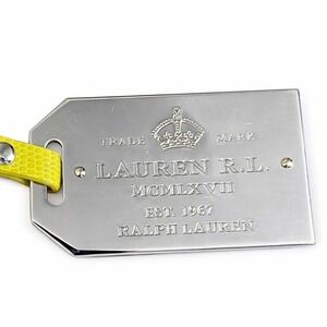 Ralph Lauren RL Metal Luggage Tag Silver Neon Yellow Strap Travel Accessory